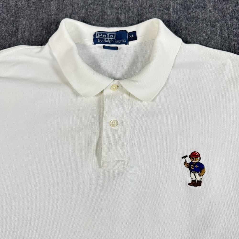 Polo Ralph Lauren Mens XL White Polo Bear Golf Shirt RL13 Embroidered